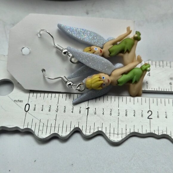 Tinkerbell Earrings Pierced Disney Peter Pan Dangle Drop Jewelry Handmade NWT - Picture 2 of 4